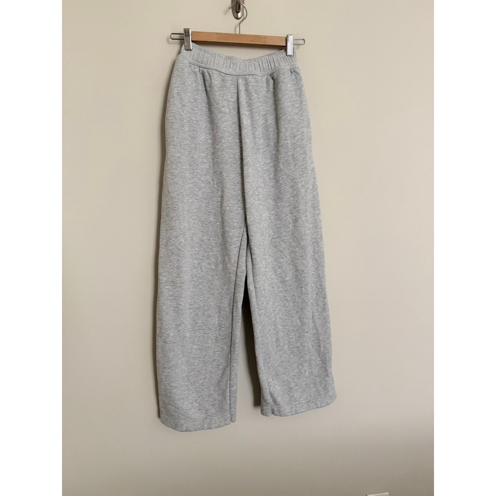 Zara Women Heather Grey Wide Leg Sweatpants High Waisted Fleece Lounge Pants M